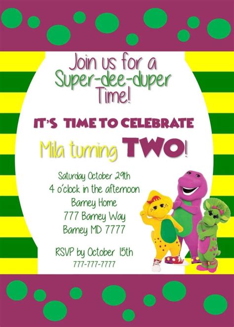 Barney Birthday Invitation Templates