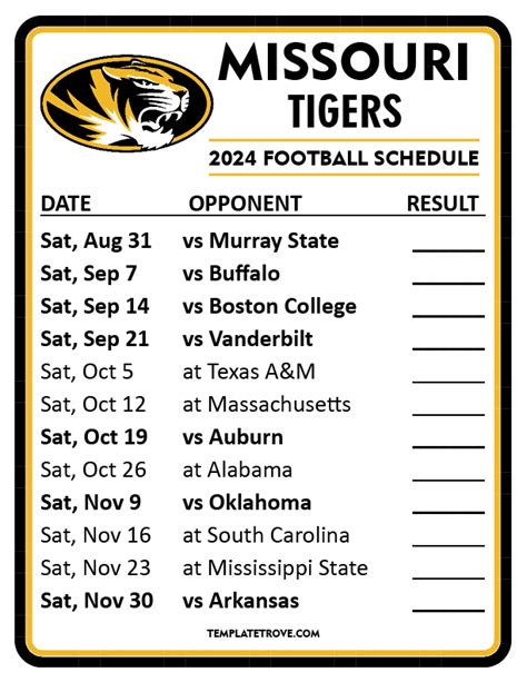 Printable 2024 Missouri Tigers Football Schedule