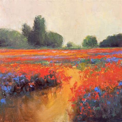 Red Poppy Field (2014) Oil painting by Don Bishop | Abstract landscape ...