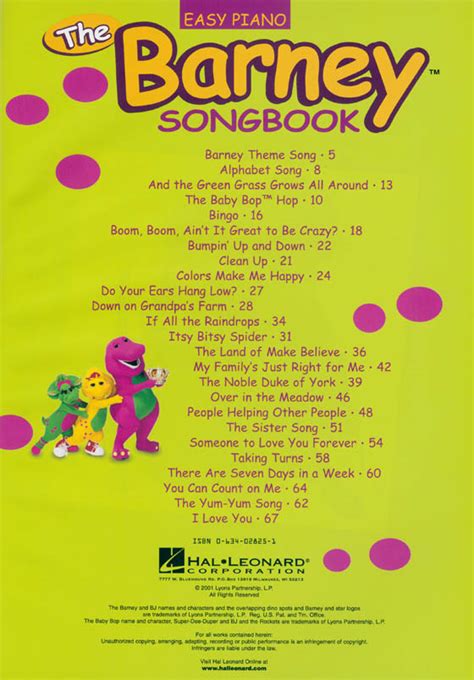 The Barney Songbook By Various Sheet Music For Piano/Keyboard Buy Print ...