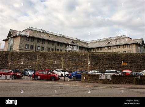 main detention wings wall and staff car park HMP Cardiff prison Stock ...