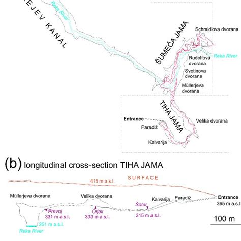 Map of the Škocjan Caves (a) with the designated locations of ...