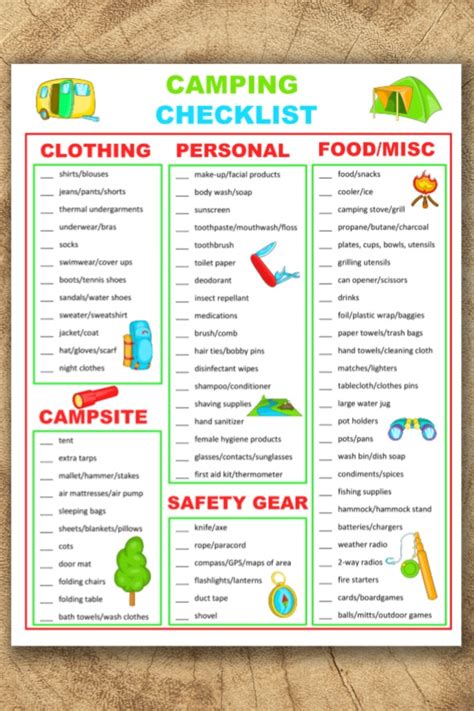 Printable Family Camping Checklist - Printable Word Searches