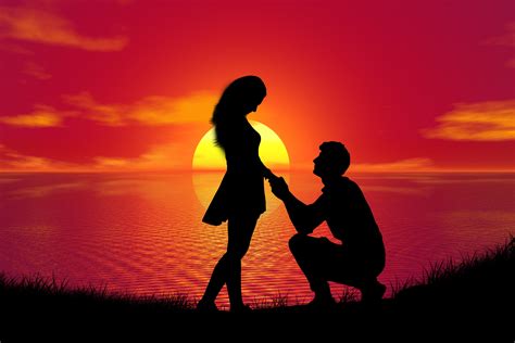 Couple Wallpaper 4K, Proposal, Sunset, Silhouette