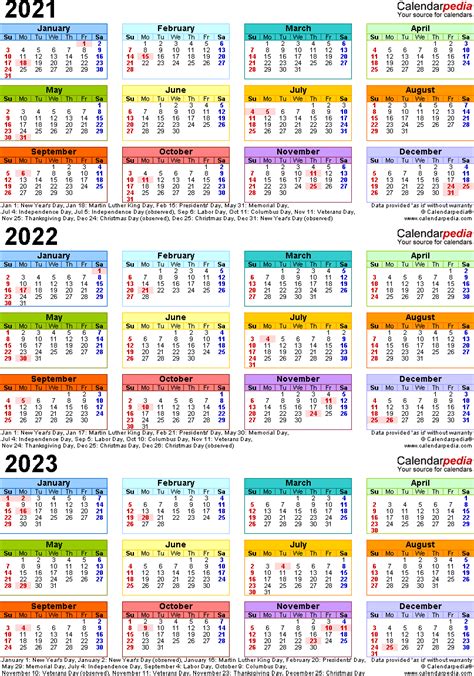 3 Year Calendar 2021 To 2023 | Calendar Printables Free Templates