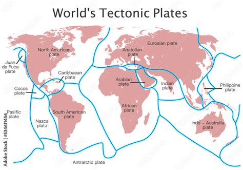 World 's tectonic plates. Earthquakes. Earth major lithospheric fault ...