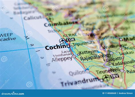 Cochin on map stock photo. Image of geographically, close - 114068668