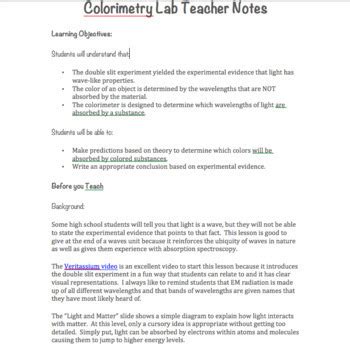 Colorimetry Lab Activity by Ultimate Science Course | TpT