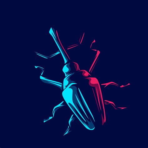 Beetle logo neon line art portrait colorful design with dark background ...