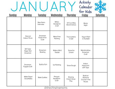 January Activities for Kids with a FREE Printable Calendar