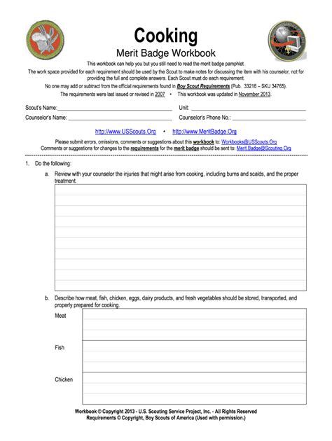 Cooking Merit Badge Workbook Fill Online Printable — db-excel.com