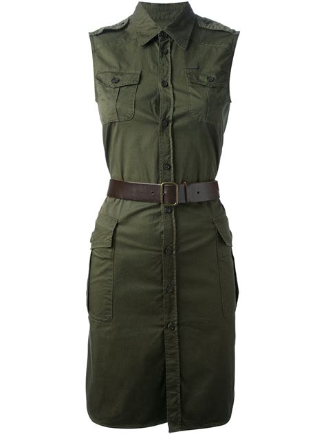 DSquared² Belted Military Dress in Green - Lyst