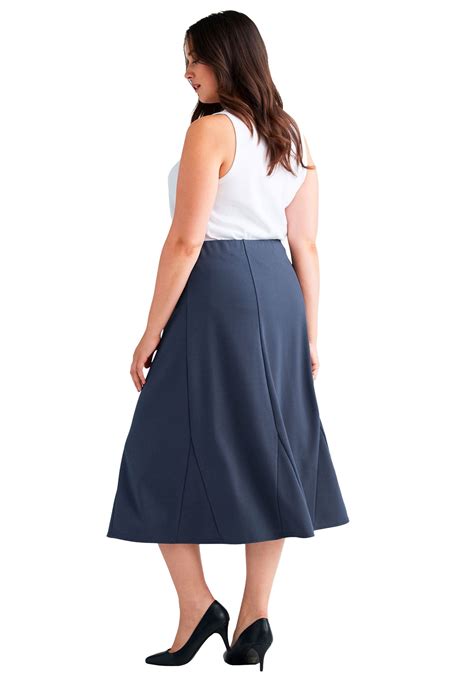 Ellos - ellos Women's Plus Size Flared Elastic Waist Skirt - 5X, Navy ...