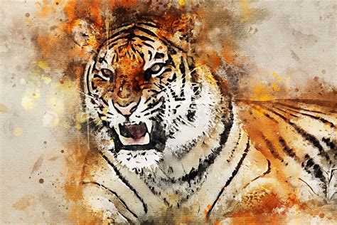 Tiger watercolour effect canvas art print – Tiger abstract art ...