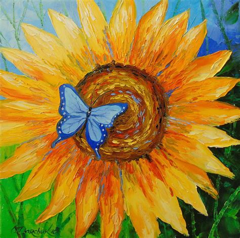 Sunflower And Butterfly Painting by Olha Darchuk