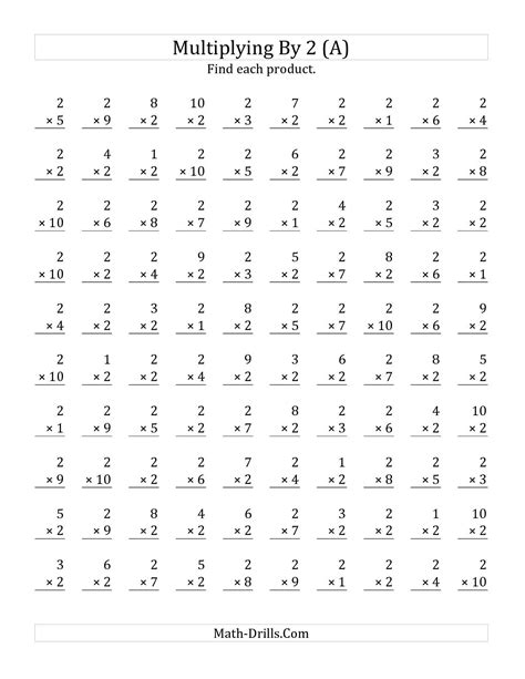 X2 Multiplication Worksheet