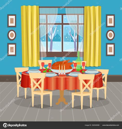 Holiday Table Food Window Modern Cozy Dining Room Interior Table Stock ...