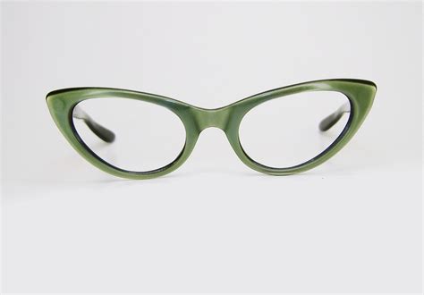 Vintage 50s Eyeglasses Green Cat Eye Frame Safilo