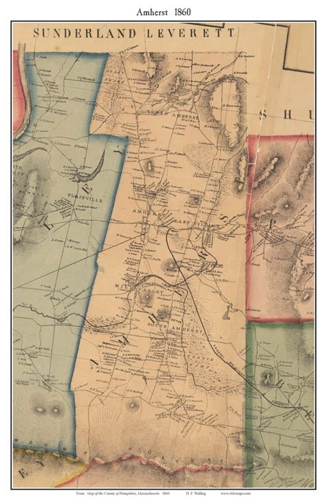 Amherst, Massachusetts 1860 Old Town Map Custom Print - Hampshire Co ...