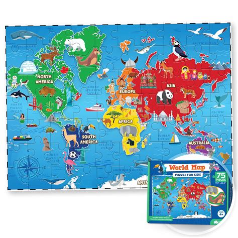 Buy Momo & Nashi World Puzzle for Kids - 75 Piece - World Puzzles with ...