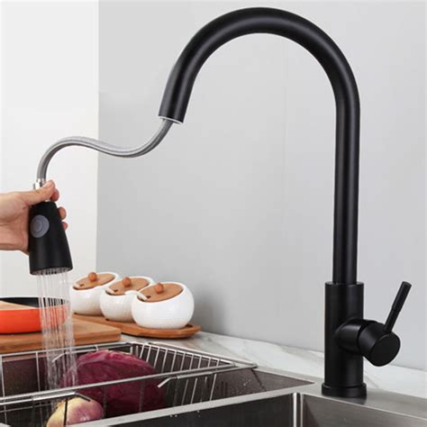 Kitchen sink faucet 360°swivel pull out water tap deck mounted cold hot ...