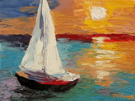 Mona Vivar Sail Boat 9 x 12 inches Sun Ocean Impasto Acrylic ...