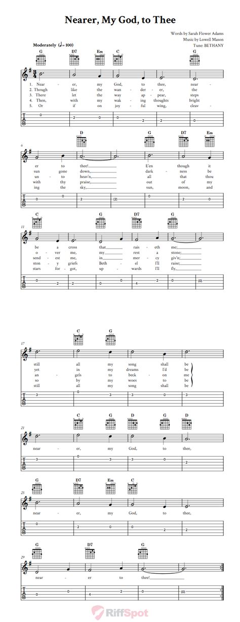 Nearer, My God, to Thee: Chords, Sheet Music, and Tab for Guitar with ...