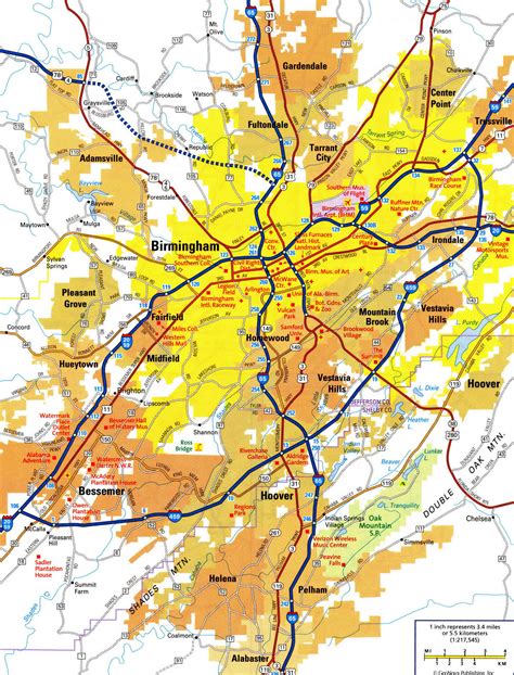 Road map of Birmingham Alabama USA street area detailed free highway large