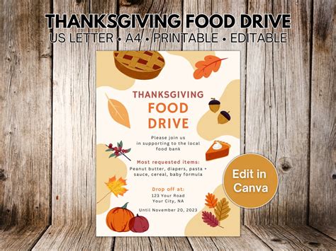 Editable Thanksgiving Food Drive Flyer Template Fall Food Drive Poster ...