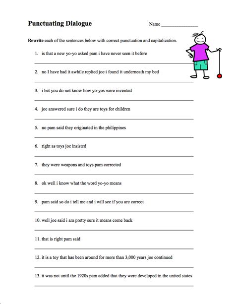 Punctuating Dialogue Worksheet for 3rd - 8th Grade | Lesson Planet