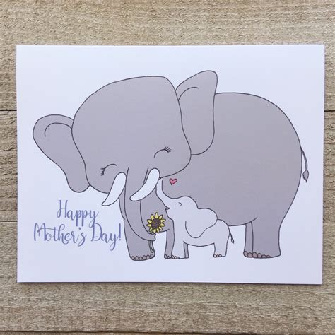 Elephant Mother's Day Card Blank Greeting Card Mother - Etsy