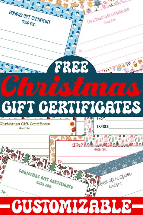 Free Customizable Printable Christmas Certificates for Gifts