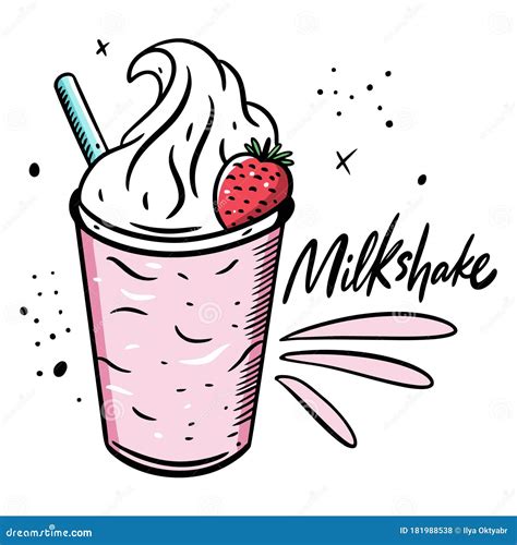 A Milkshake With With Strawberry And Straw In The Glass With A Stem ...