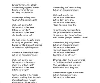 Past Tense Song Worksheet: Summer Nights from Grease