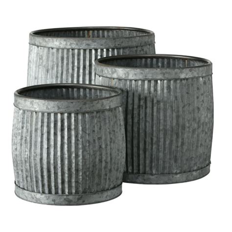 French Country Style Belly Bucket Planters, Set of 3, Galvanized Metal ...