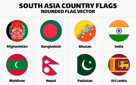 South Asia Country Flags Set Collection. Rounded Flat Vector 5217182 ...