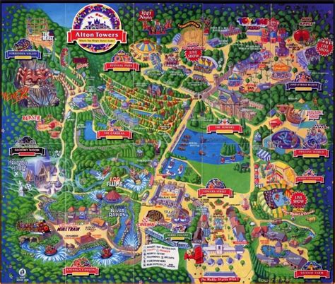 Alton Towers Map Staffordshire England for 1994 | Theme park map, Alton ...