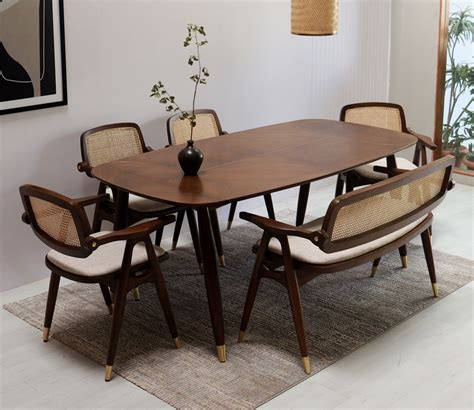 Buy Aritva Teak Wood 6 seater Dining Table Set with Bench Online in ...