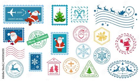 Merry Christmas stamp and postmarks. Santa Claus postage stamps ...