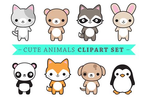 Premium Vector Clipart Cute Animals Kawaii Animals Cute - Etsy