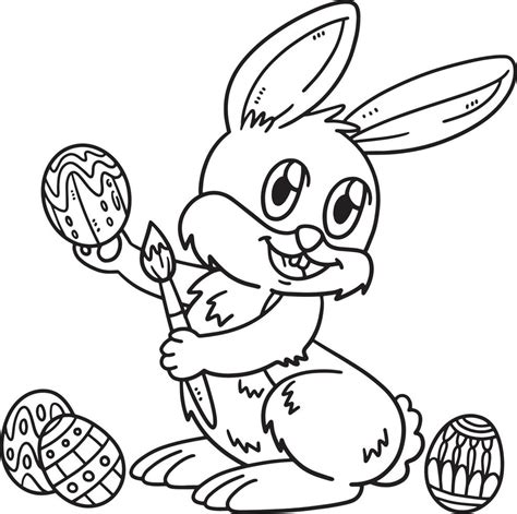 Bunny Painting Easter Egg Isolated Coloring Page 13801623 Vector Art at ...