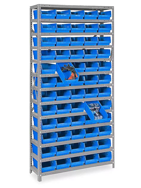 Shelf Bin Organizer - 36 x 18 x 75" with 7 x 18 x 4" Blue Bins H ...