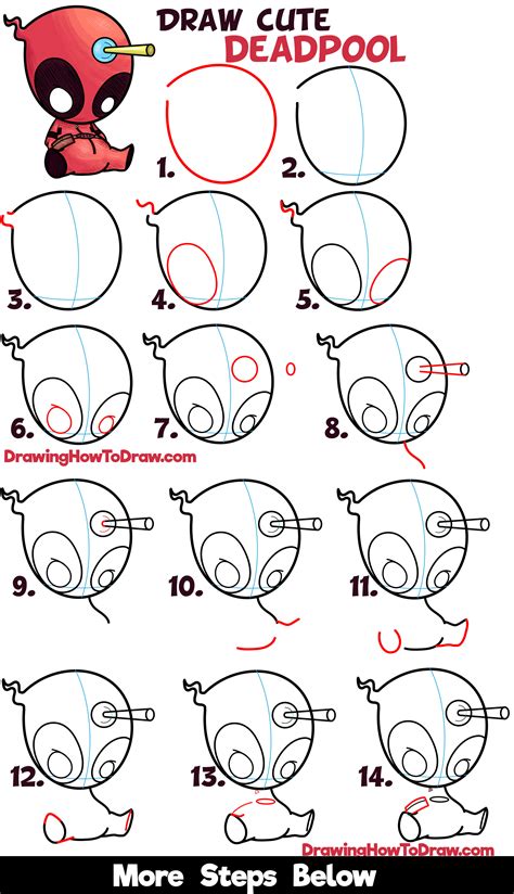 How to Draw Cute Cartoon / Chibi Deadpool Easy Step by Step Drawing ...