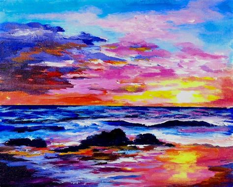 Learn to paint a sunset and ocean full acrylic lesson # ...