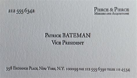 Bespoke Stationery | Patrick Bateman Business Card | US Size | No Gold ...