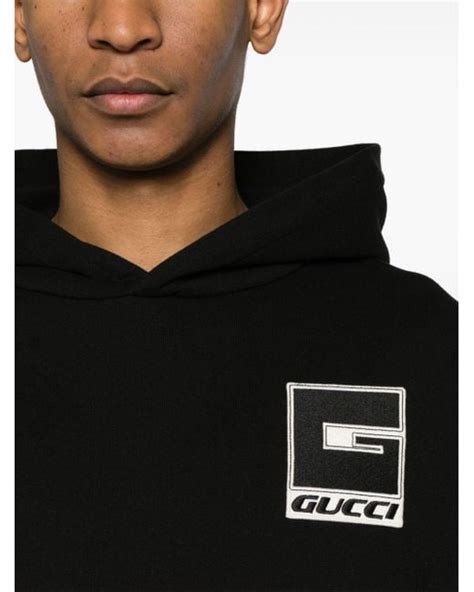 Gucci Logo-embroidered Cotton Hoodie in Black for Men | Lyst