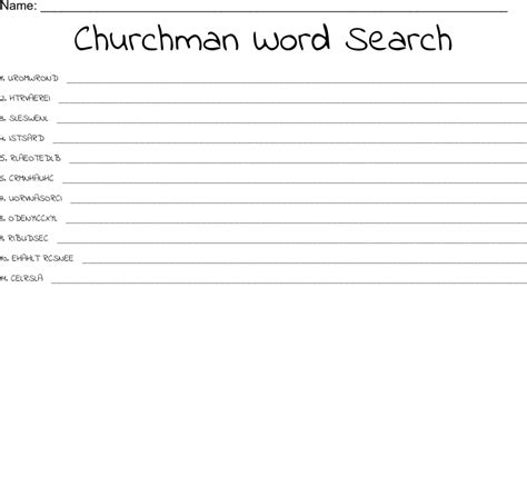 Churchman Word Search Word Scramble - WordMint