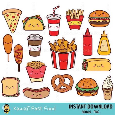 Kawaii Junk Food Clipart Junk Food Clip Art Kawaii Clipart Etsy Uk ...