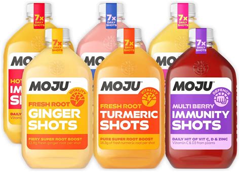 MOJU Mixed Pack Dosing Bottles (6x420ml) - Ginger, Turmeric, Hot Mango ...