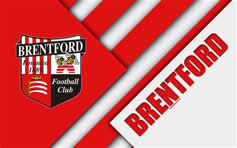 Download wallpapers Brentford FC, logo, red white abstraction, material ...